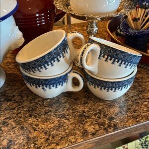 Blue and White Ironstone Restaurant Ware Teacup Set